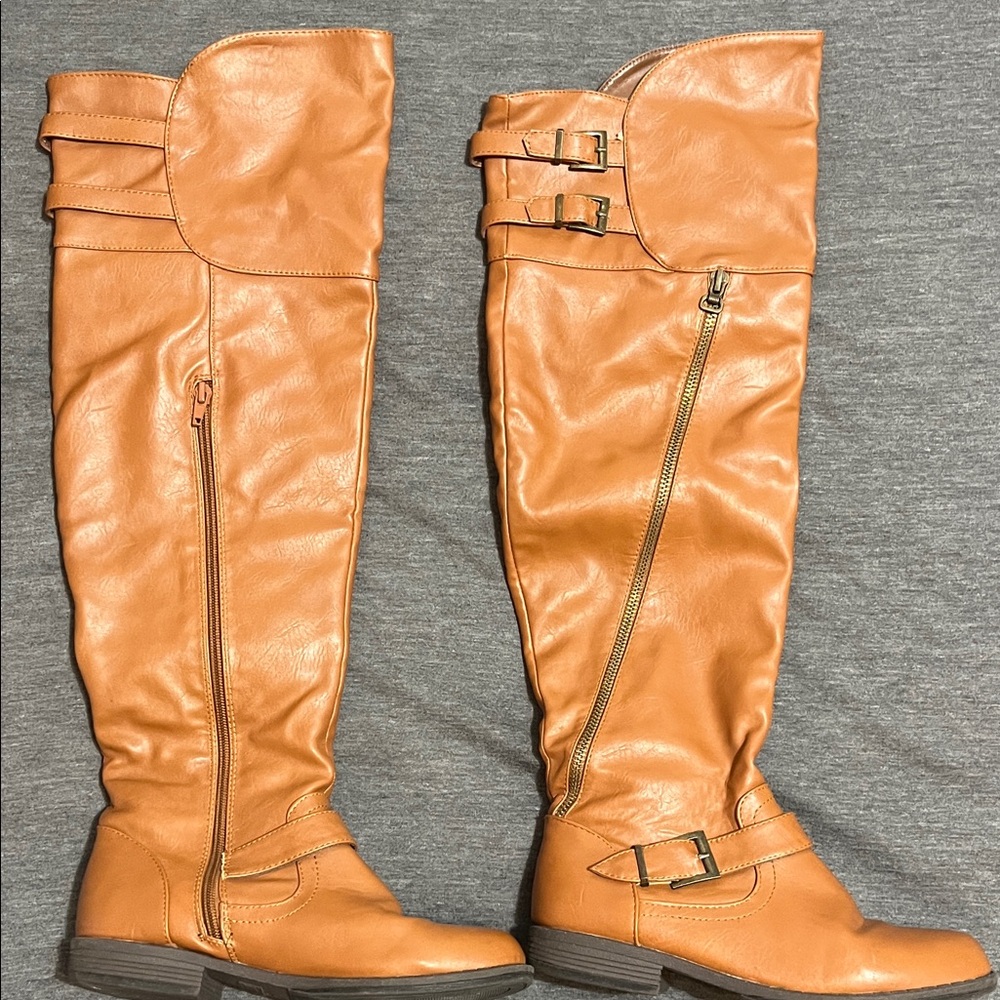 JustFab Tan Over the Knee Boots